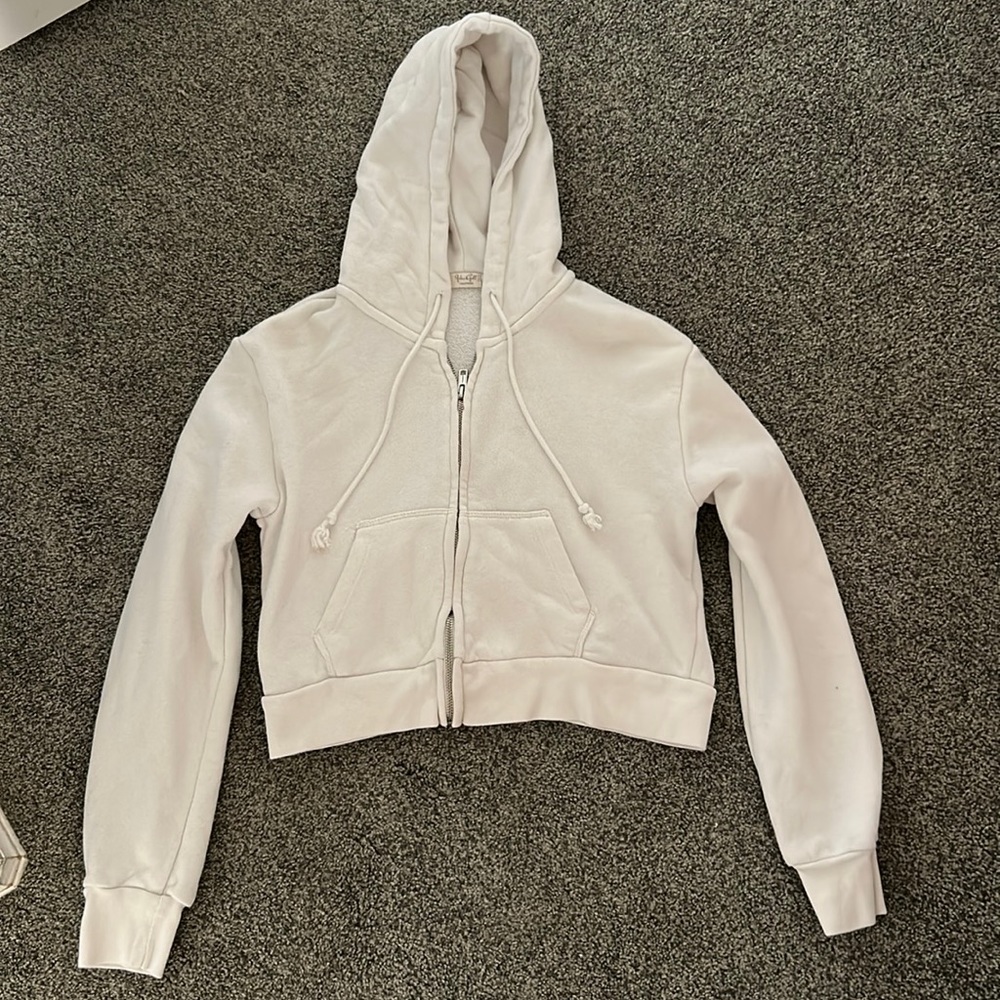 Brandy Melville Cropped White Hoodie